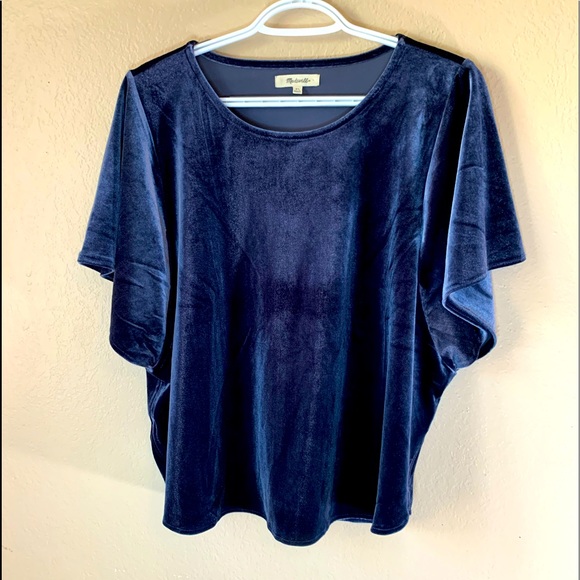 Madewell Blue Velvet Batwing Top Size XL - Picture 3 of 5